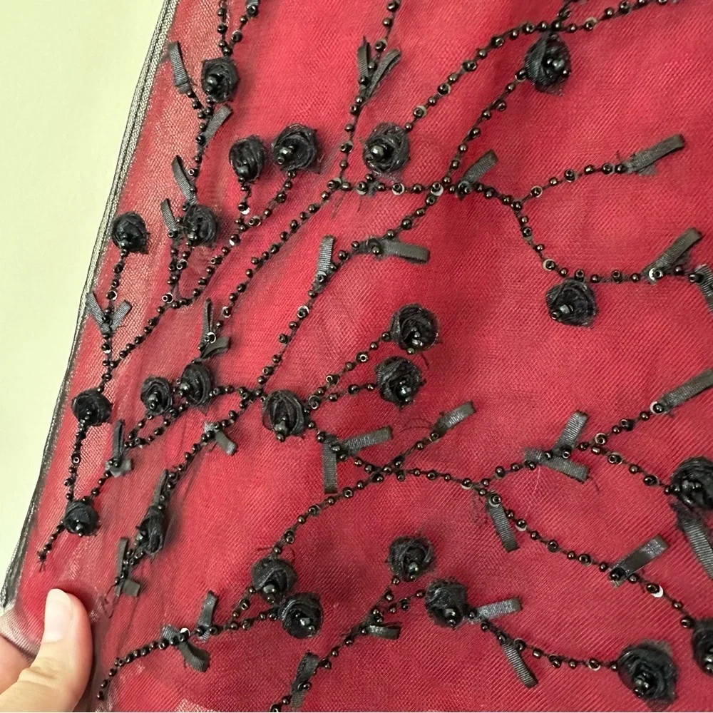 NWT Whimsigoth Skirt Y2K Women 10 Beaded Red Black Tulle Aline Dark Fairy Silk